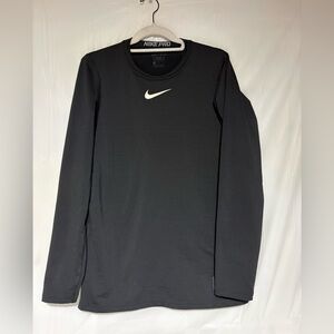 Nike Black Long-Sleeve Dri-FIT Top with White Swoosh
